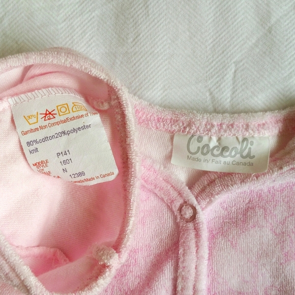 vintage coccoli made in Canada pink terry cloth newborn snap sleeper & hat set - Picture 2 of 7
